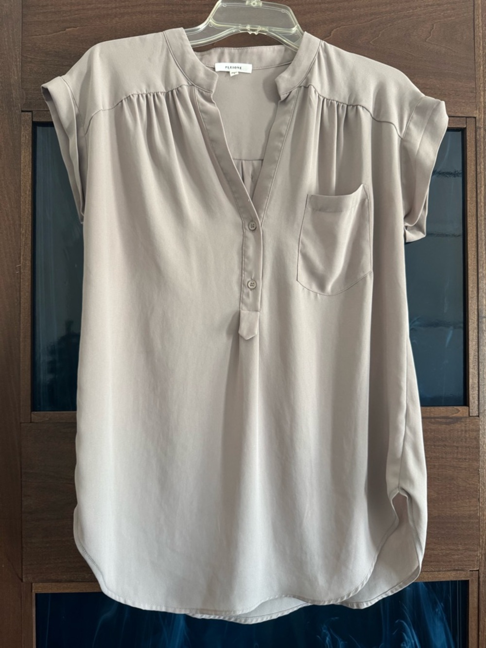Pleione Taupe Short Sleeve Blouse